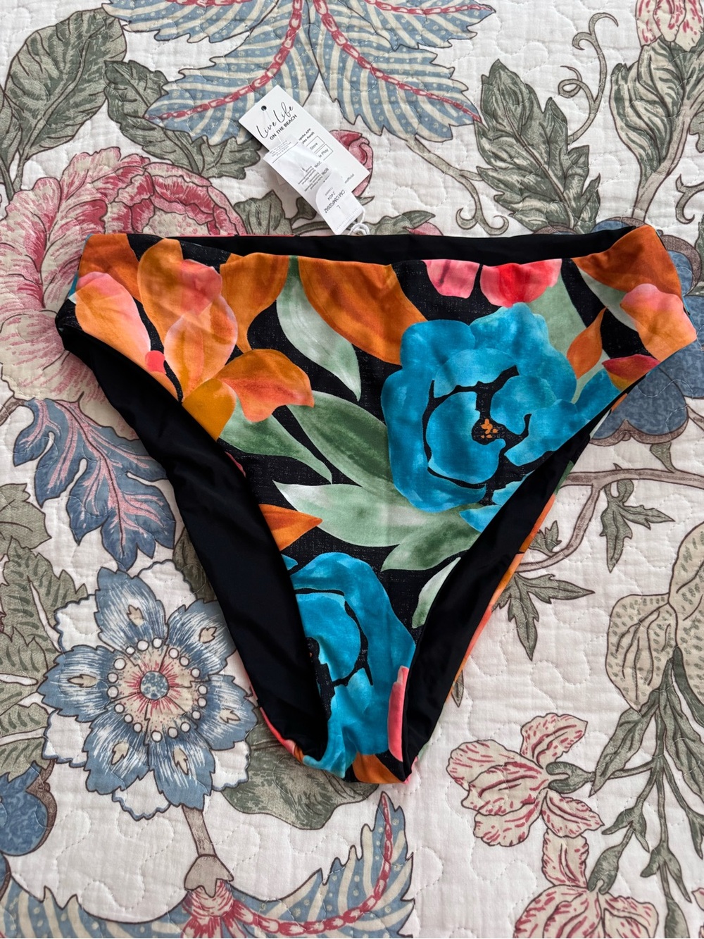 Reversible Floral/Black High-Cut Bikini Bottoms